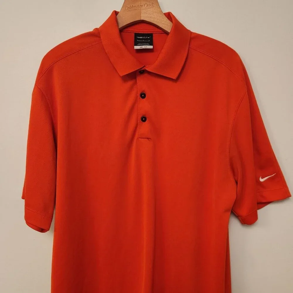 Nike Golf Dri-Fit‎ Polo Shirt Orange Short Sleeve Polyester Mens Size Large EUC